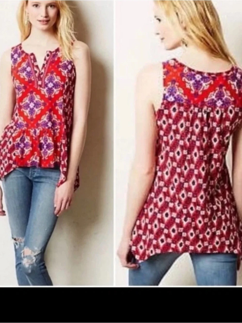 Anthropologie Akemi + Kin Asymmetrical Galapa Split Neck Tank  Size XL